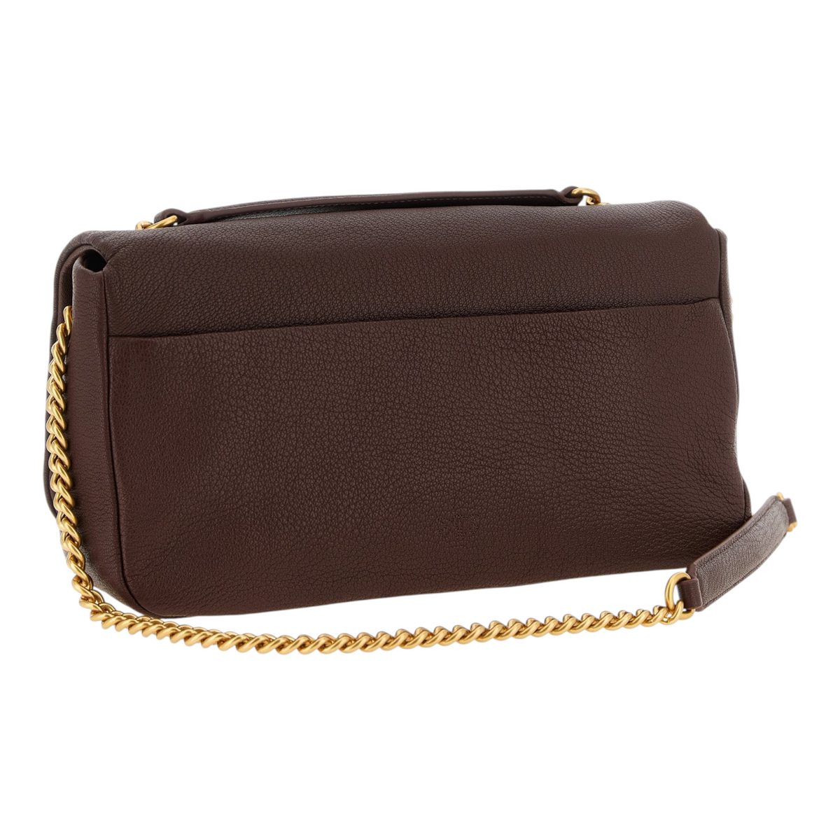Bolso de hombro XT & Co PINKO Love Birds en piel de cordero marrón con correa de cadena dorada y detalle de ojales