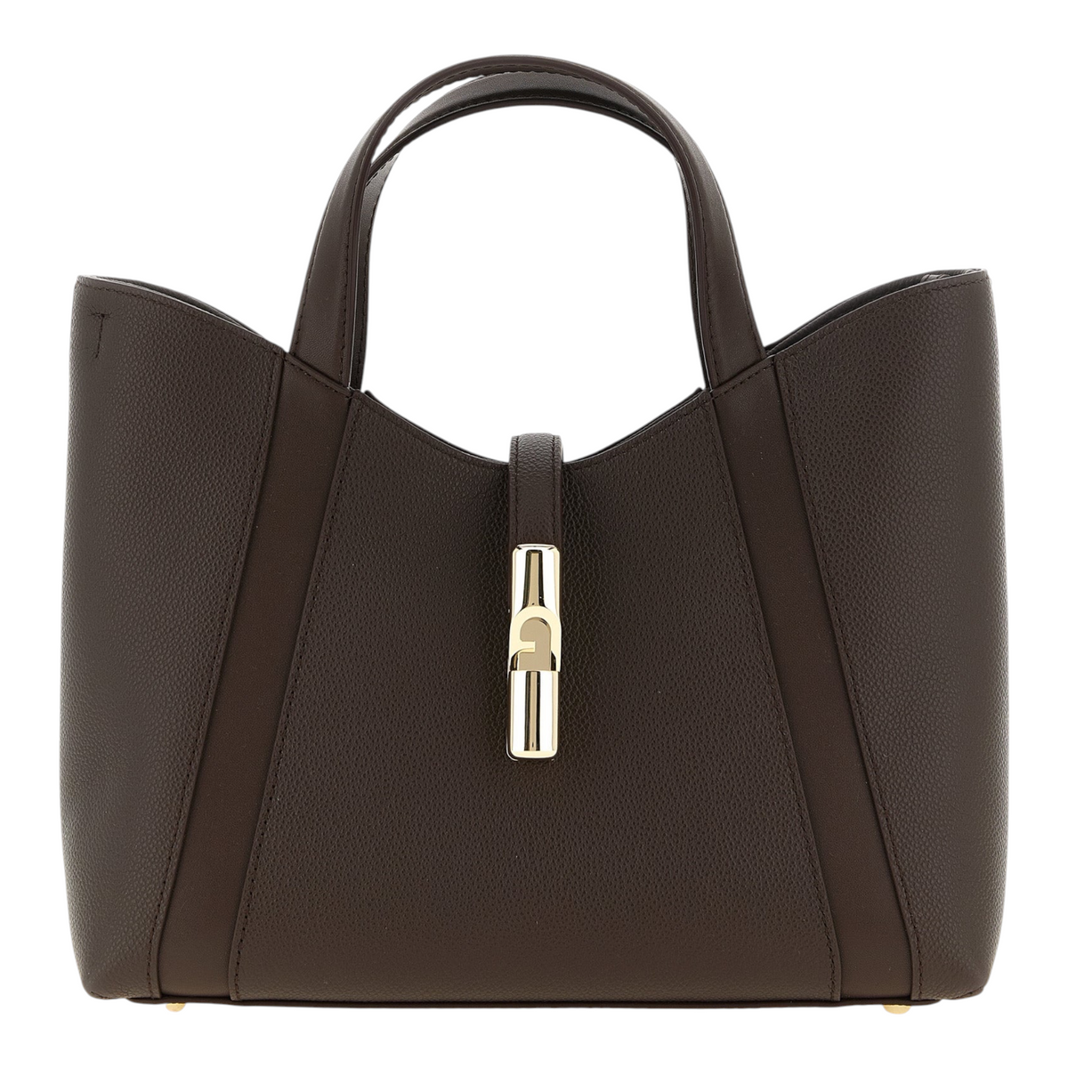 Bolso tote Furla Goccia S de piel marrón con cierre metálico dorado y asas estructuradas de XT & Co