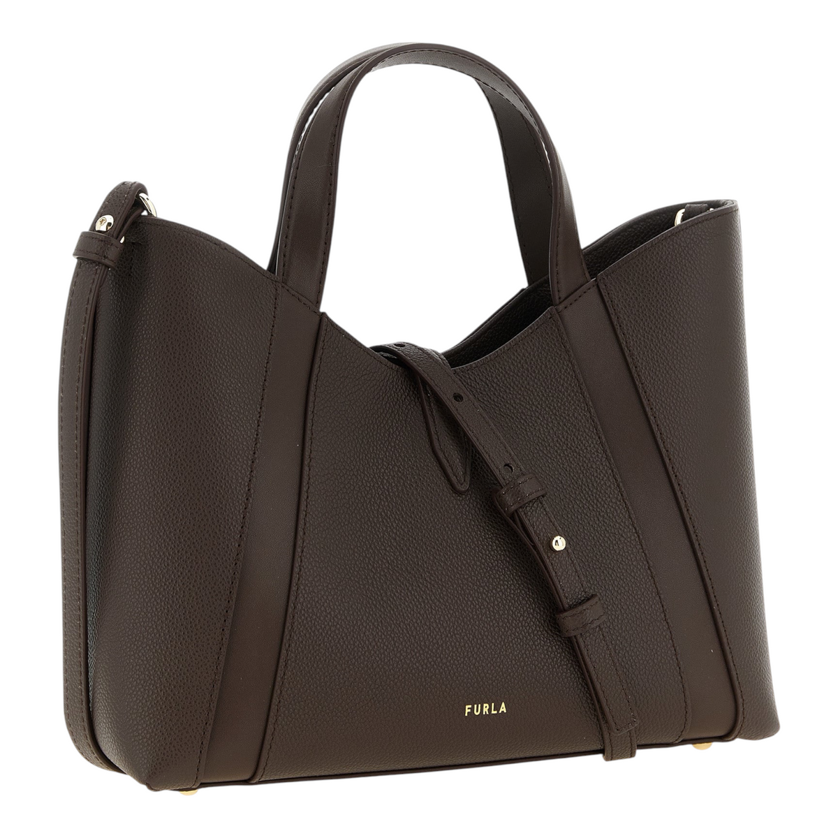 Bolso tote Furla Goccia S en piel de becerro marrón oscuro con asas estructuradas y cierre metálico de XT & Co
