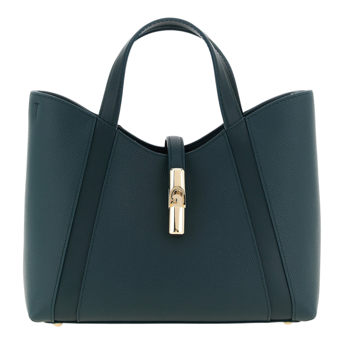 Bolso tote Furla Goccia S de XT & Co en piel de becerro verde azulado con cierre metálico dorado y diseño estructurado
