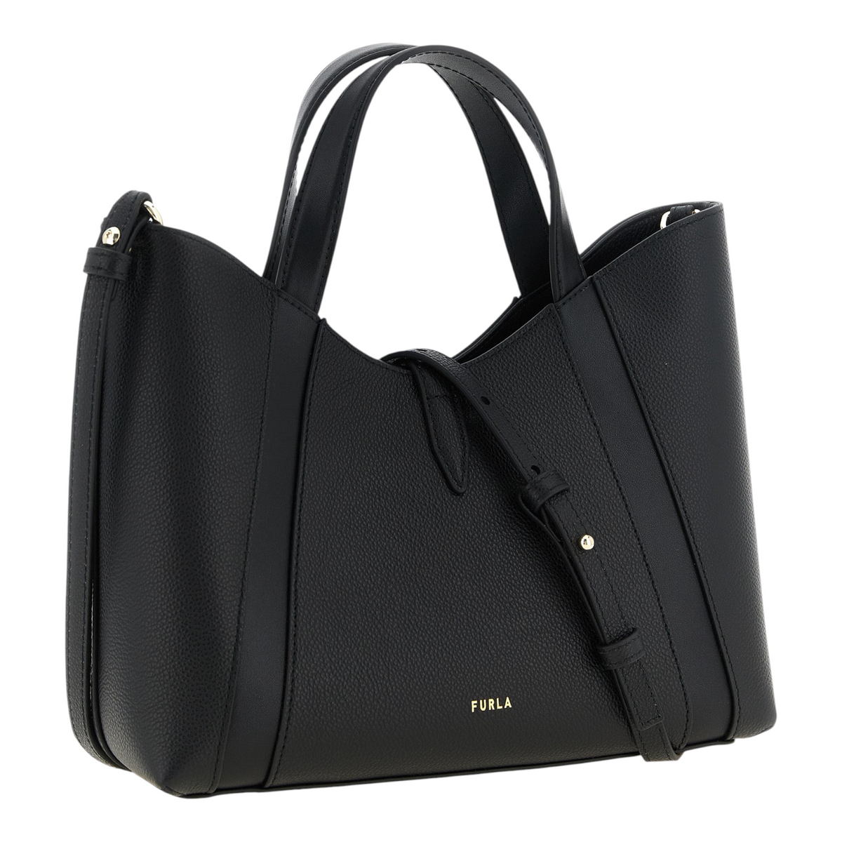 Bolso tote Furla Goccia S de XT & Co en piel de becerro negra con asas dobles y cierre metálico dorado