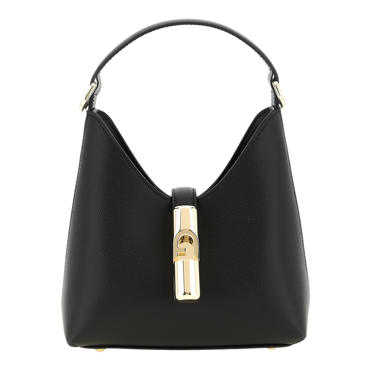 Bolso de mano Furla Iride negro de piel texturizada con cierre metálico dorado de XT & Co