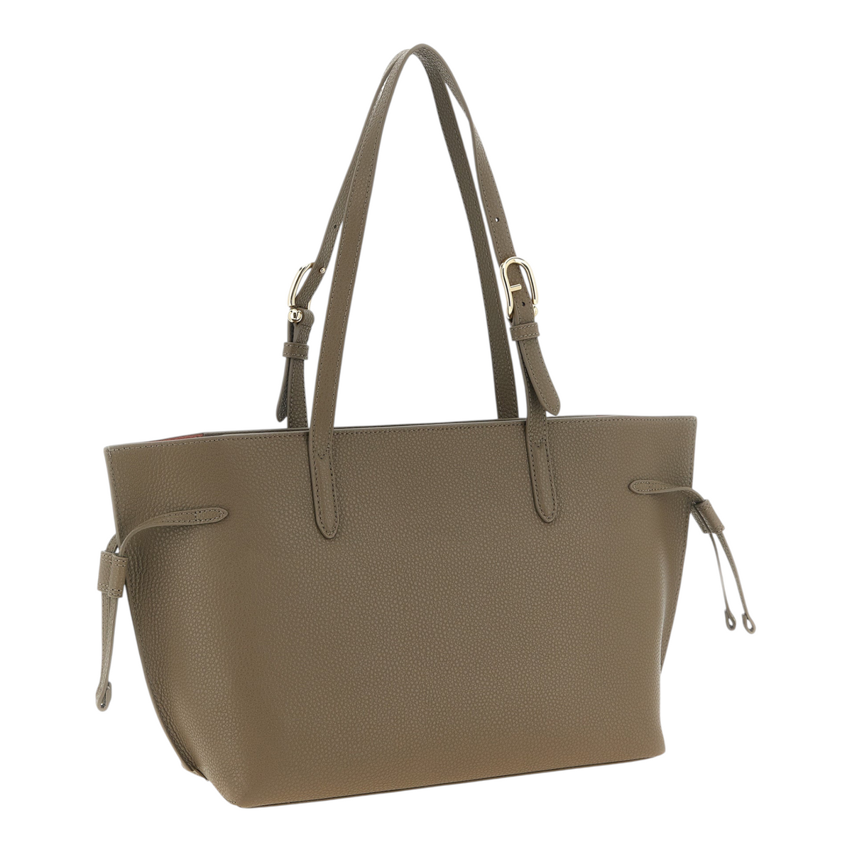 Bolso tote Furla Ava M de XT & Co en piel de becerro gris con asas ajustables y detalles de hebillas doradas.