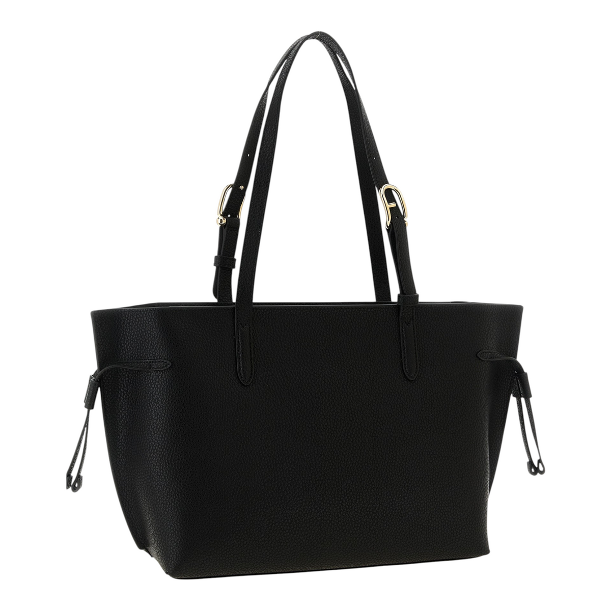 Bolso tote Furla Ava M de XT & Co en piel de becerro negra con hebillas doradas y cordones laterales ajustables