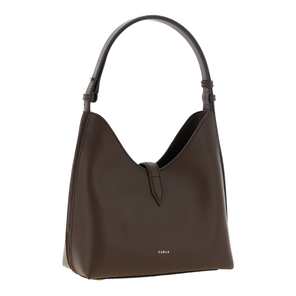 Bolso de hombro Furla Goccia S de XT & Co en piel de becerro marrón con cierre de hebilla y logo dorado