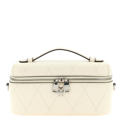 Bolso bandolera XT & Co Charlie en piel color crema con acolchado de diamantes, asa superior y cremallera plateada.