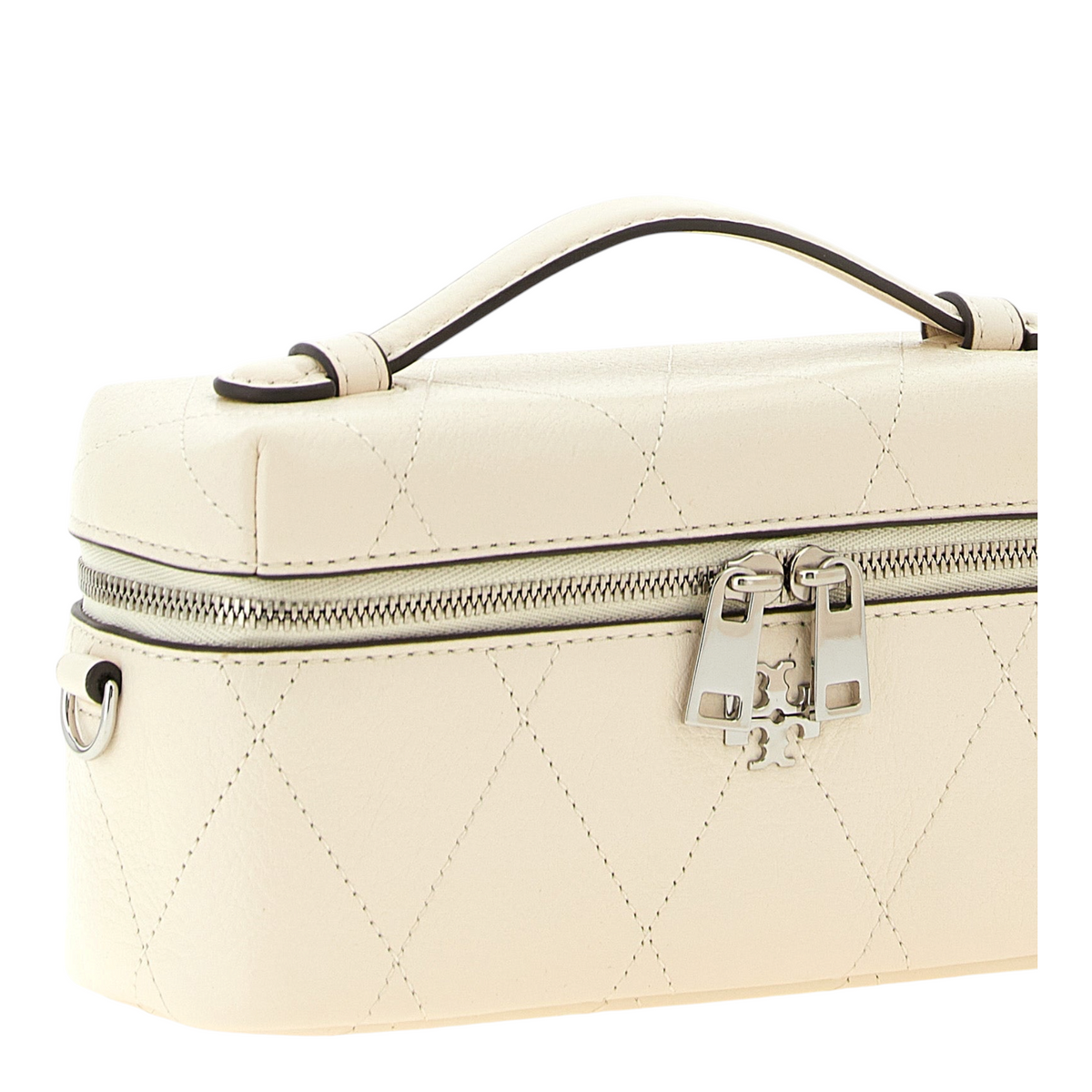 Bolso bandolera XT & Co Charlie en piel color crema con acolchado de diamantes, asa superior y cremallera plateada