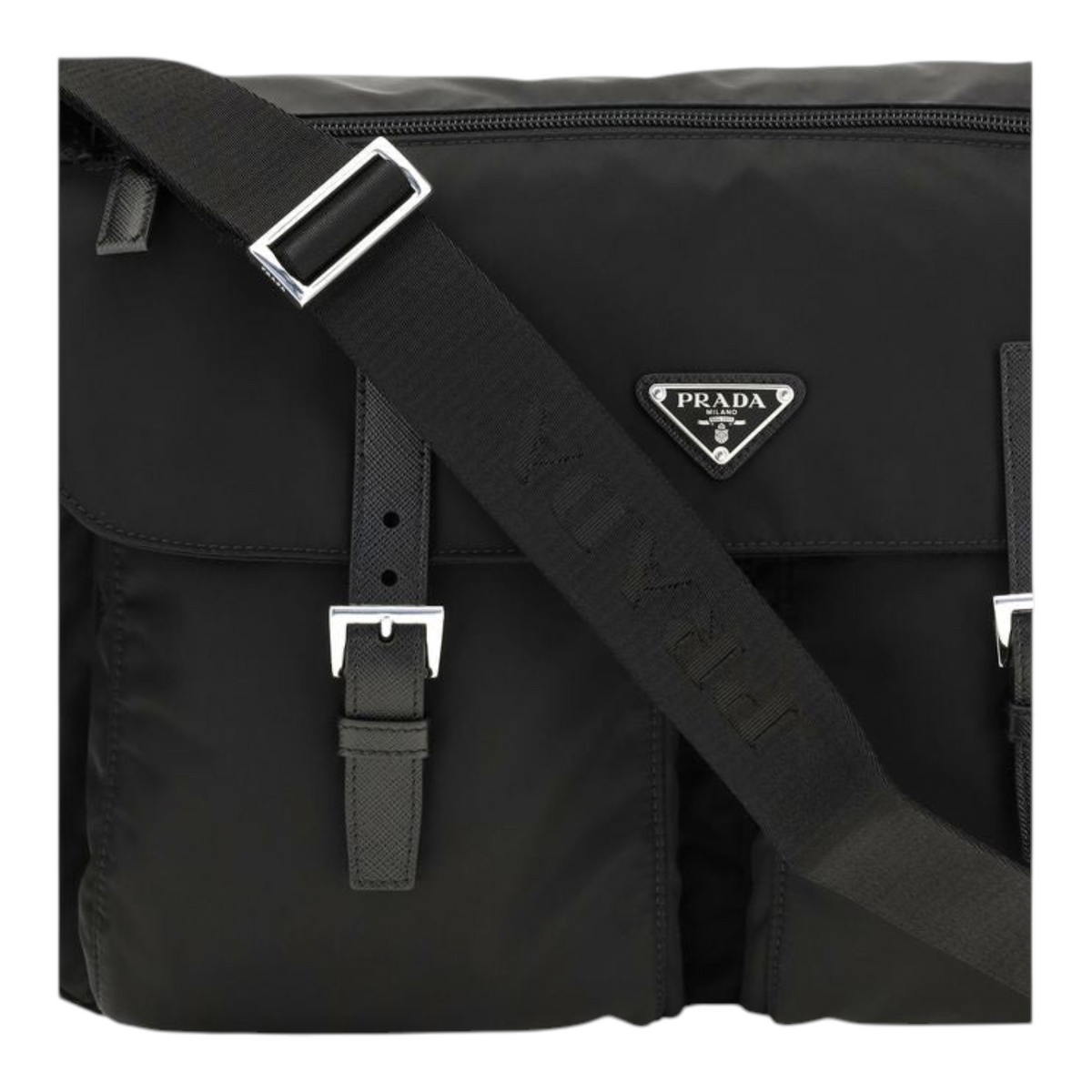 Bolso de hombro XT & Co Prada en nailon negro con logotipo triangular esmaltado y correas con hebillas