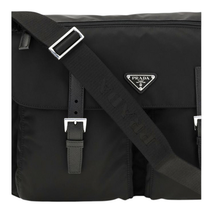 Bolso de hombro XT & Co Prada en nailon negro con logotipo triangular esmaltado y correas con hebillas