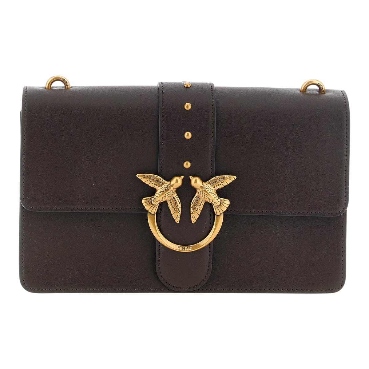 Bolso bandolera PINKO Love One Classic de piel de becerro marrón con hebilla dorada Love Birds de XT & Co