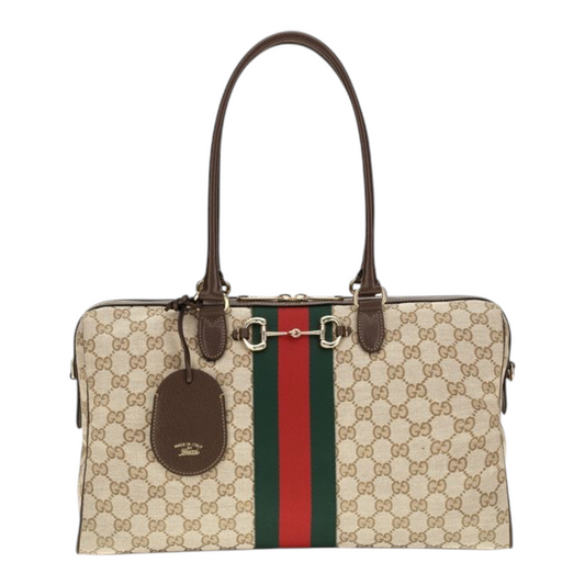 Gucci Large Horsebit Web top Handbag Beige