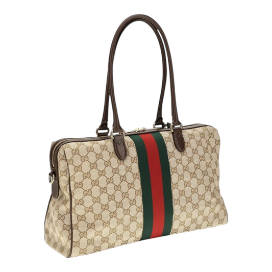 Gucci Large Horsebit Web top Handbag Beige