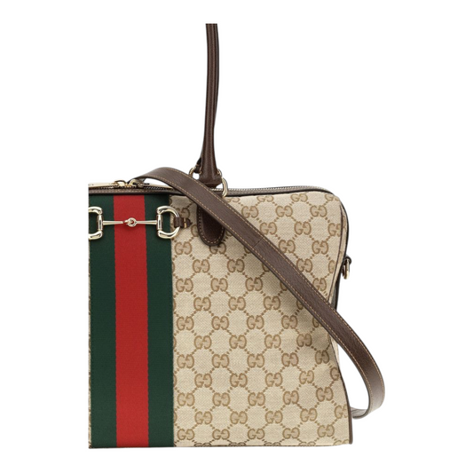 Gucci Large Horsebit Web top Handbag Beige