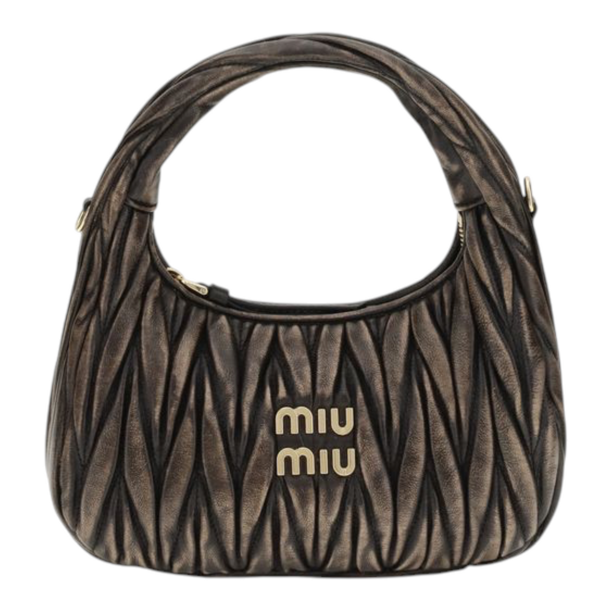 Bolso hobo Wander de XT & Co en piel nappa marrón con efecto acolchado matelassé y logotipo metálico dorado.