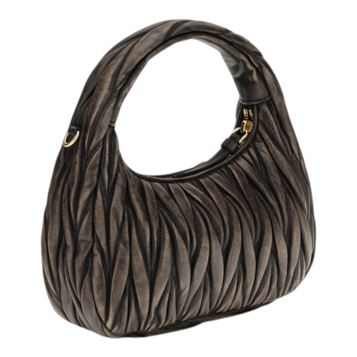 Bolso hobo Wander de XT & Co en piel nappa marrón con diseño acolchado matelassé y herrajes dorados.