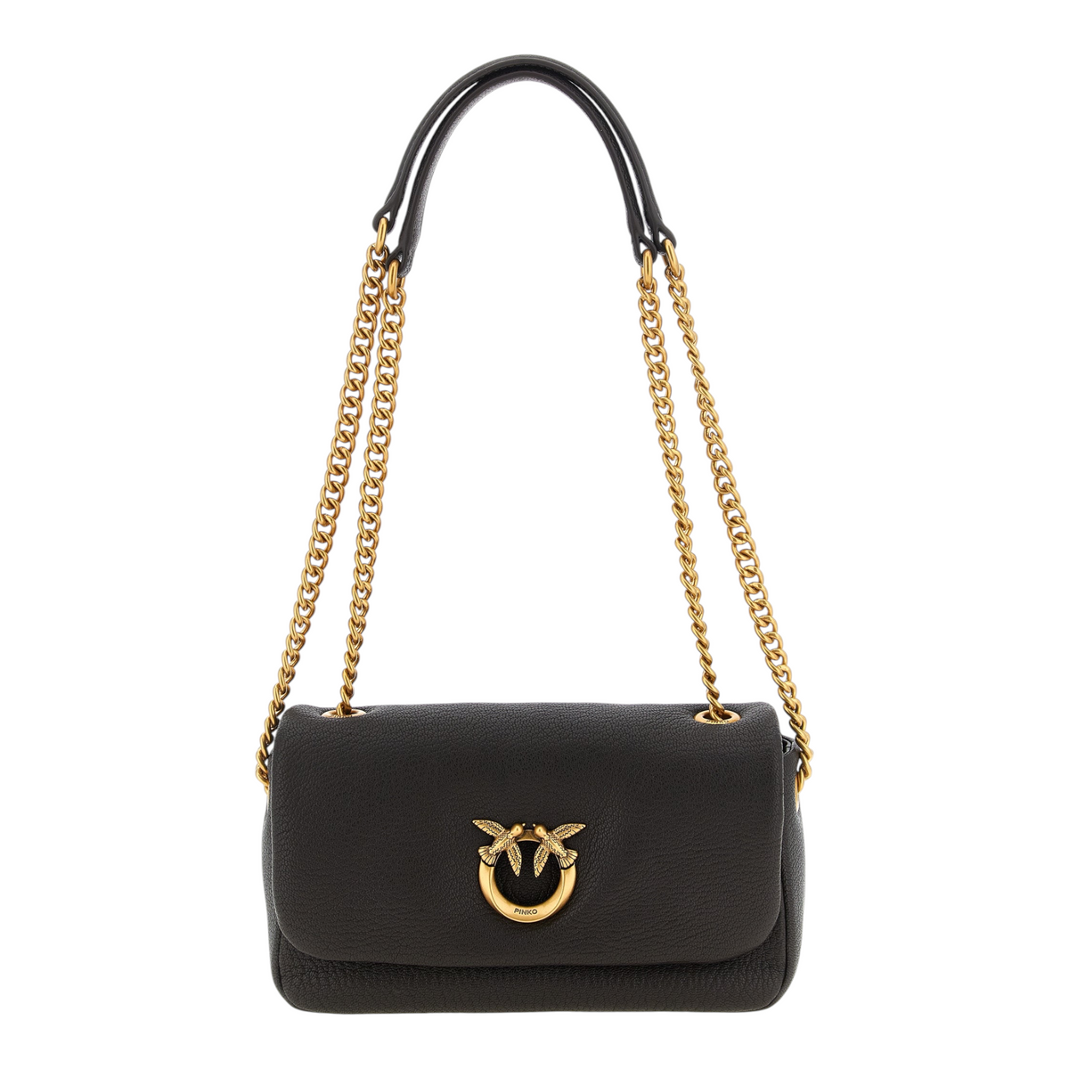 Bolso bandolera XT & Co PINKO Love de piel de cordero marrón con hebilla Love Birds dorada y correa de cadena