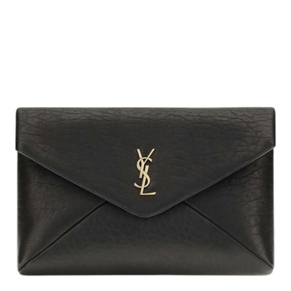 Black patterned pouch on a white background