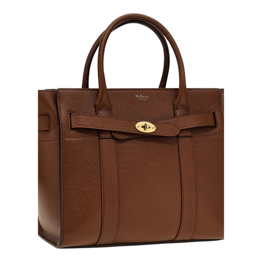 Bolso tote Mulberry Zipped Bayswater de XT & Co en piel granulada color marrón con cierre de giro dorado