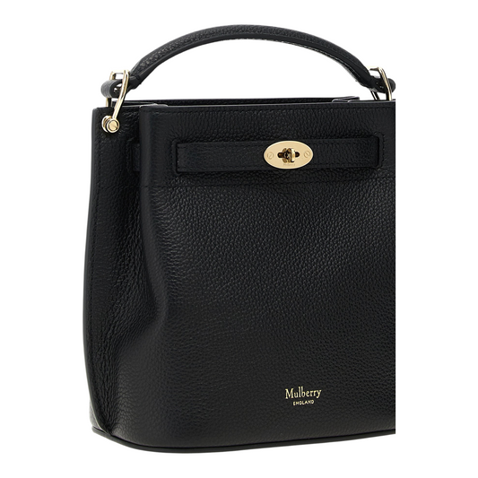 Bolso tipo cubo mini Mulberry Islington en piel negra granulada con cierre Postman's Lock dorado de XT & Co