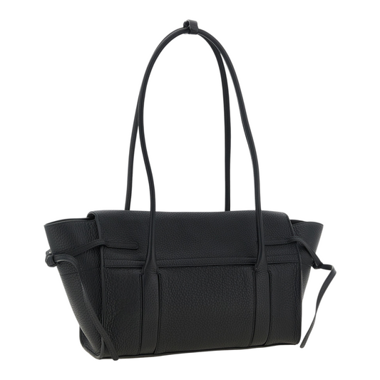 Bolso de hombro XT & Co Mulberry Bayswater negro en piel de becerro granulada con asas largas y cordones laterales