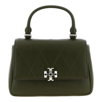 Bolso mini Charlie de XT & Co en piel verde martillada con costuras de diamante y logo Double T plateado