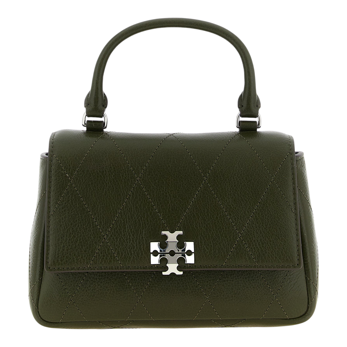 Bolso mini Charlie de XT & Co en piel verde martillada con costuras de diamante y logo Double T plateado