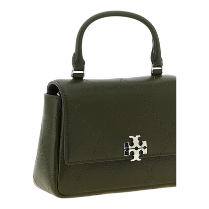 Bolso mini Charlie de XT & Co en piel verde martillada con costuras de diamante y logo Double T en solapa magnética.