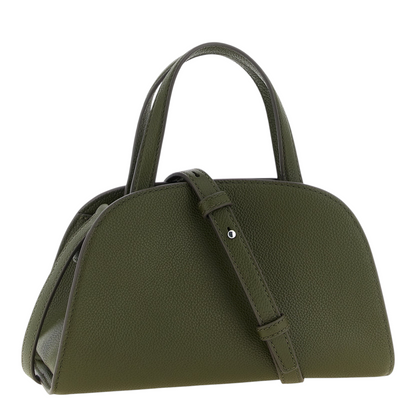Bolso pequeño Romy de XT & Co en piel granulada color verde oliva con asa superior y correa ajustable