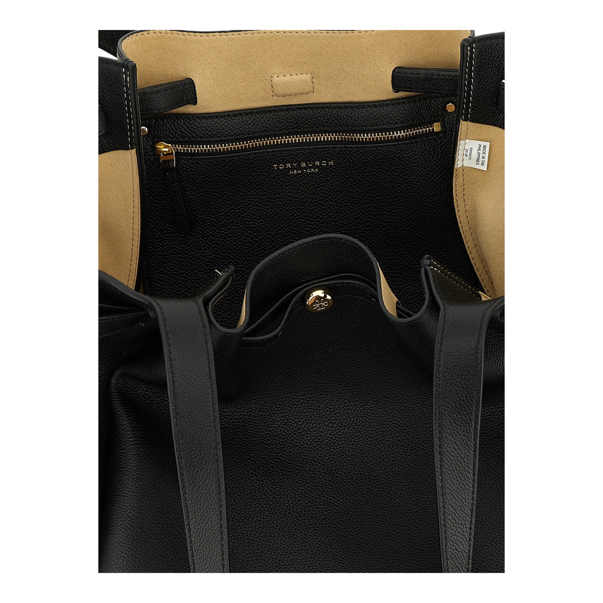 Bolso tote Romy de XT & Co en piel granulada negra con interior en contraste y bolsillo con cremallera