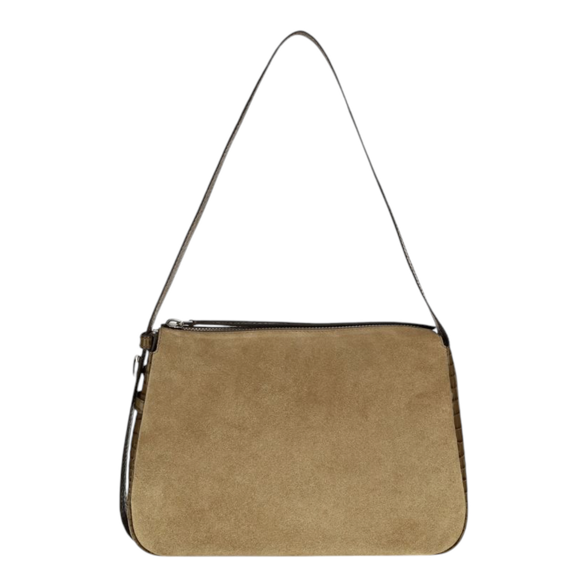 Bolso de hombro XT & Co Romy en ante beige con asa de efecto cocodrilo y cierre de cremallera superior.