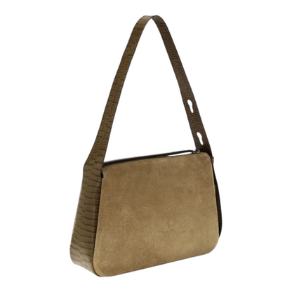 Bolso de hombro Romy de XT & Co en ante beige con asa de efecto cocodrilo y cierre de cremallera superior