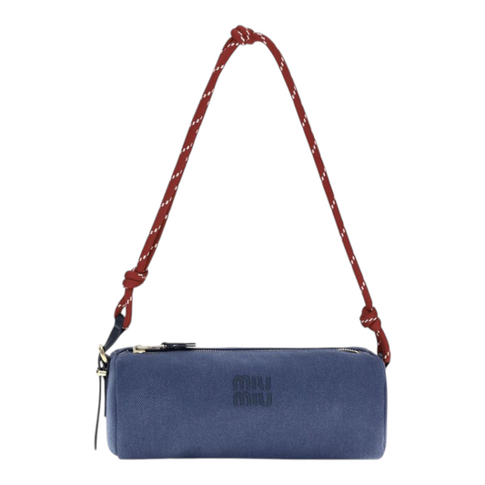 Miu Miu Embroidered logo Shoulder Bag Navy Blue
