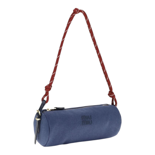 Miu Miu Embroidered logo Shoulder Bag Navy Blue