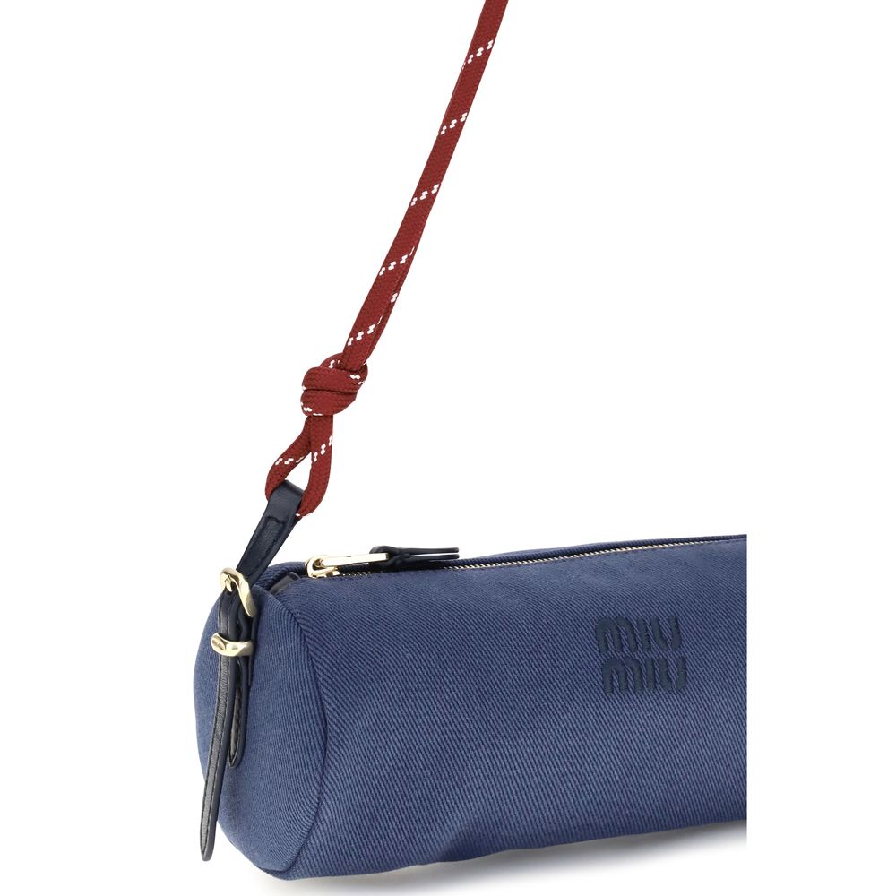 Miu Miu Blue Embroidered logo Shoulder Bag