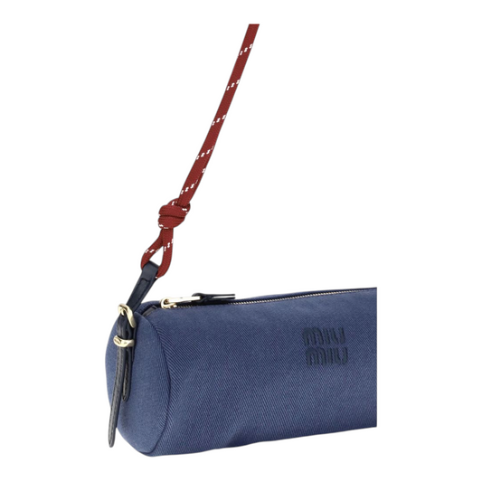 Miu Miu Embroidered logo Shoulder Bag Navy Blue