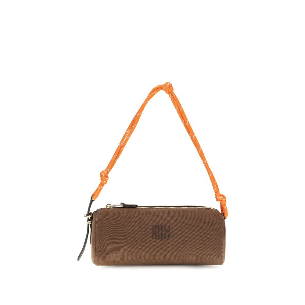 Miu Miu Brown Embroidered logo Shoulder Bag