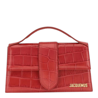 Bolso de hombro Le Grand Bambino de XT & Co en piel roja con efecto cocodrilo, asa superior y herrajes dorados.