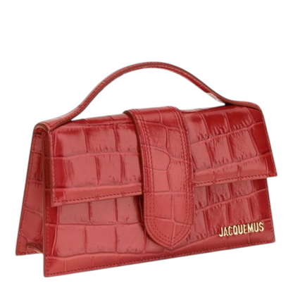 Bolso de hombro XT & Co Le Grand Bambino de Jacquemus en piel roja con textura de cocodrilo y herrajes dorados