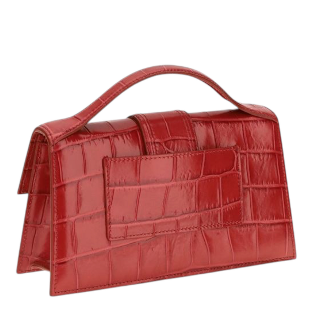 Bolso de hombro XT & Co Le Grand Bambino en piel roja con textura de cocodrilo, asa superior y herrajes dorados.