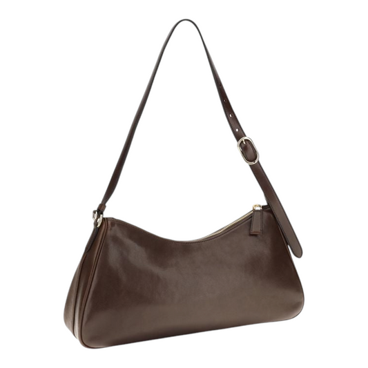 Bolso de hombro Prada Aimée en piel marrón con cierre de cremallera y logo triangular esmaltado de XT & Co