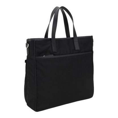 Bolso tote negro XT & Co de Re-Nylon con asas de cuero y bolsillos frontales con cremallera