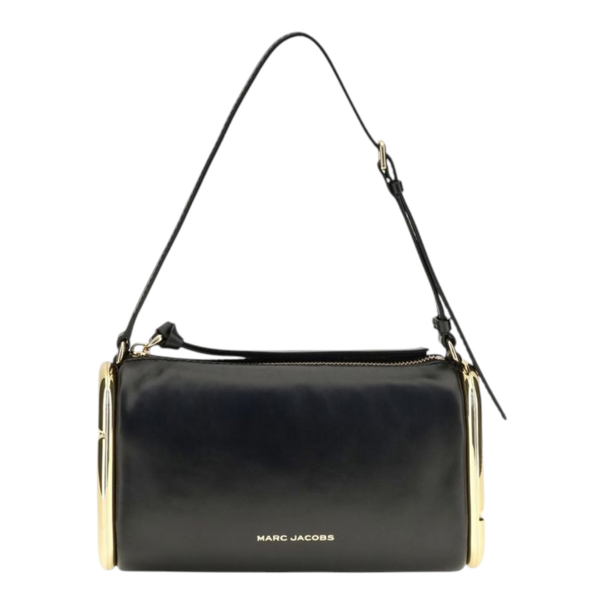 Bolso de hombro pequeño Juliette de XT & Co en cuero negro liso con detalles metálicos dorados y cierre de cremallera