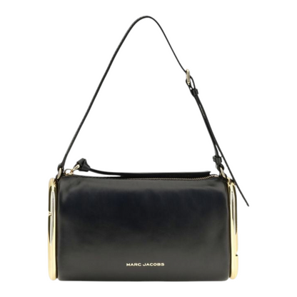 Bolso de hombro pequeño Juliette de XT & Co en cuero negro liso con detalles metálicos dorados y cierre de cremallera