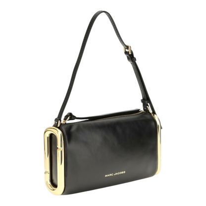 Bolso de hombro pequeño Juliette de XT & Co en piel negra lisa con detalles metálicos dorados y correa ajustable.