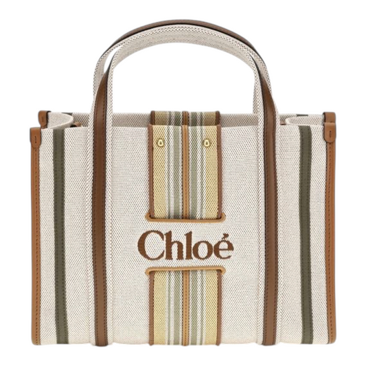 Chloé Small Woody Loop canvas Bolso Tote Rayas