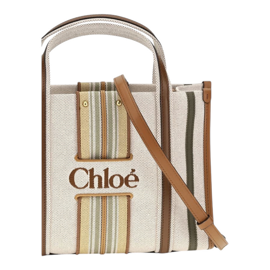 Chloé Small Woody Loop canvas Bolso Tote Rayas
