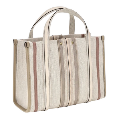 Chloé Small Woody Loop canvas Bolso Tote Rayas Beige