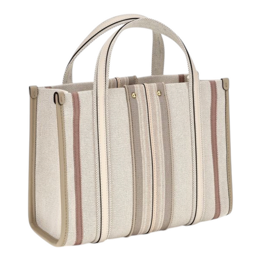 Chloé Small Woody Loop canvas Bolso Tote Rayas Beige