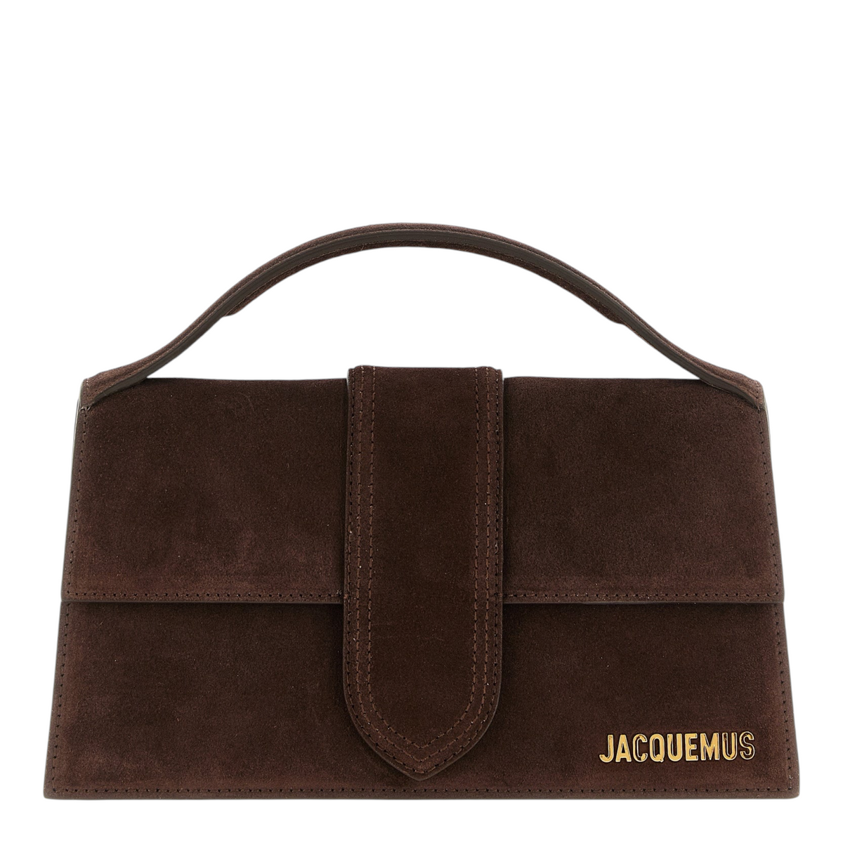 Bolso de mano XT & Co Le Grand Bambino en ante marrón oscuro con asa superior acolchada y logo dorado frontal