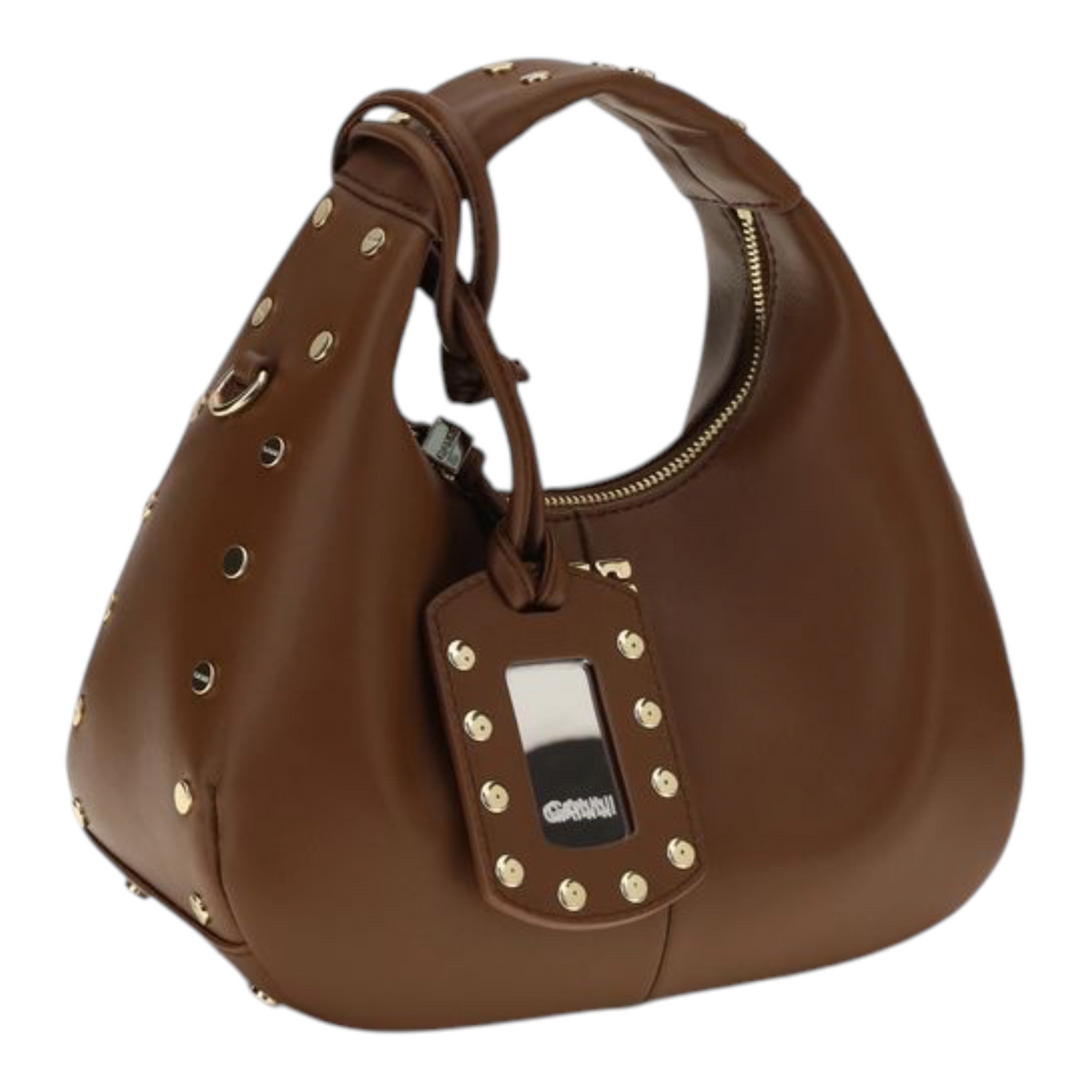 Ganni Mini Studded Hobo Bag Brown